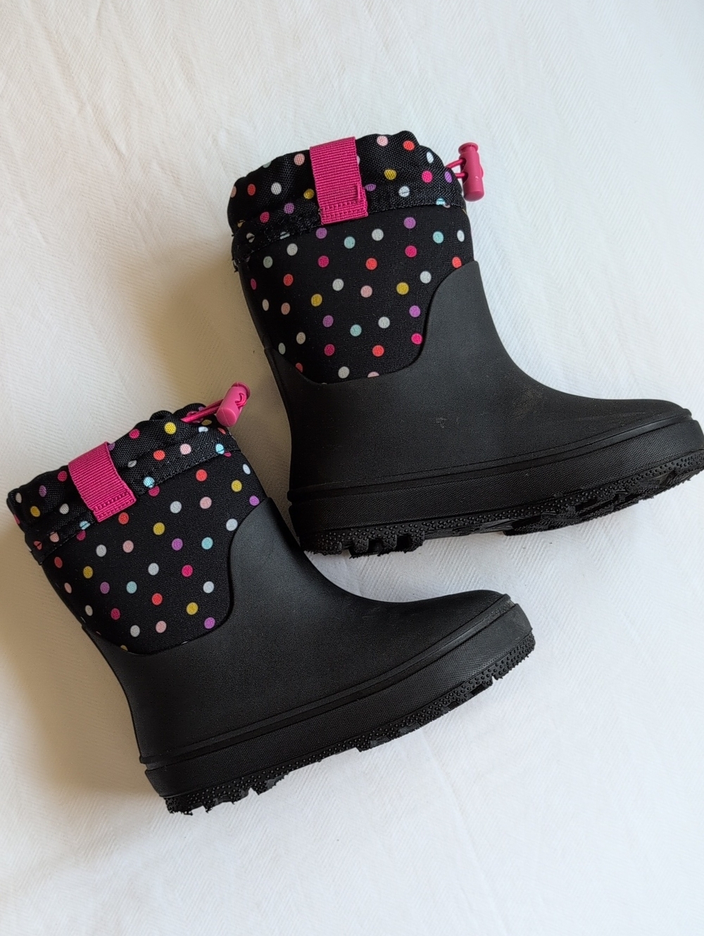 Cat & Jack Toddler Girls Black Multi Color Polka Dot Rain Boots 10 - Picture 9 of 9